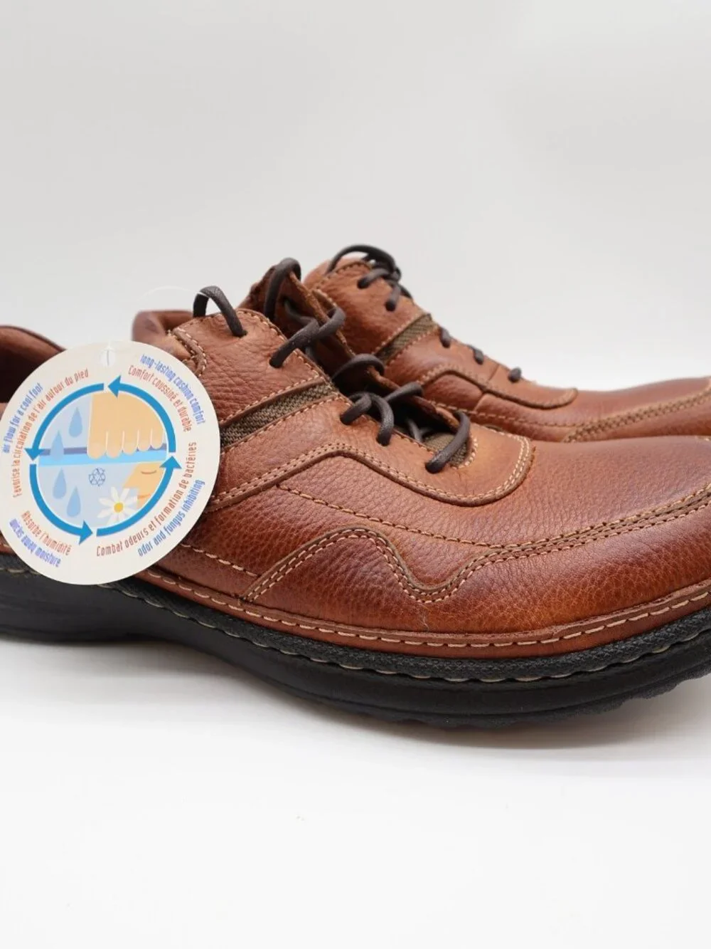 Hush Puppies Pathway Mens 10.5 Tan Leather Comfort Oxford Shoes H100746 NOS